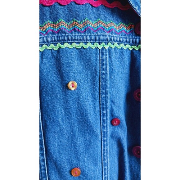 Vintage 90's Womens Embroidered Geometric Denim Jacket Collared XL New Direction - Picture 9 of 11